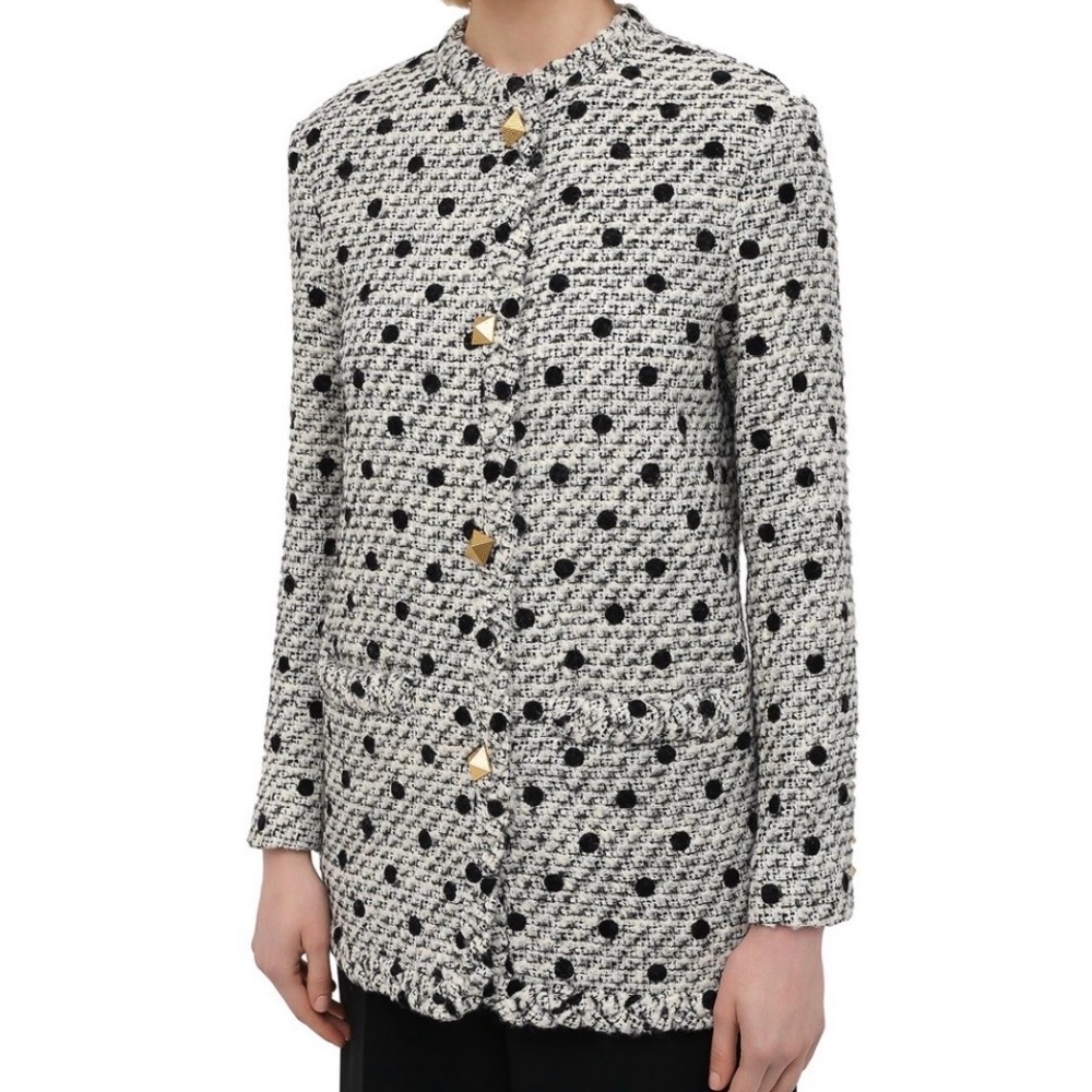 Valentino Black and White Polka Dot Tweed Blazer